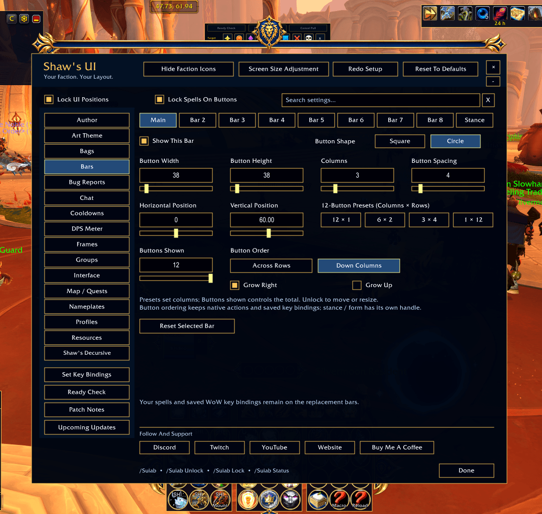 Shaw’s UI — Alliance action bar settings